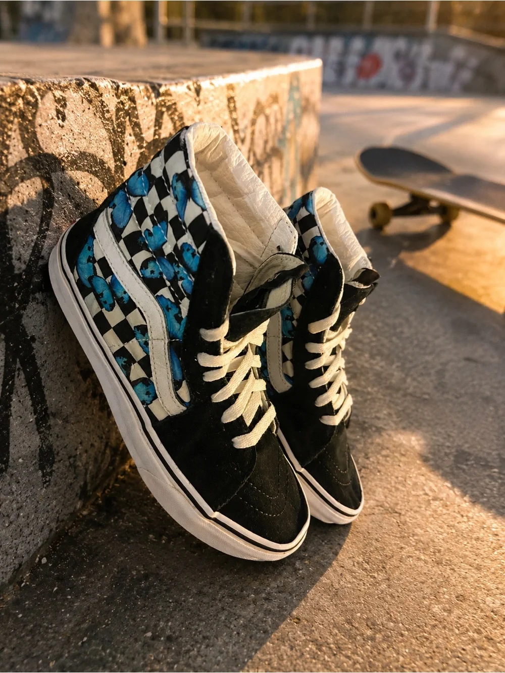 Vans Off The Wall Sk8 Hi Top Sneaker Retro Custom Checkered with Butterfly